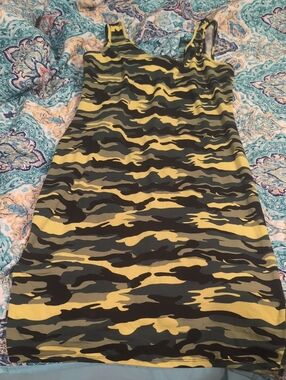 Absolutely Yellow and Olive Camo Tank Mini Dress